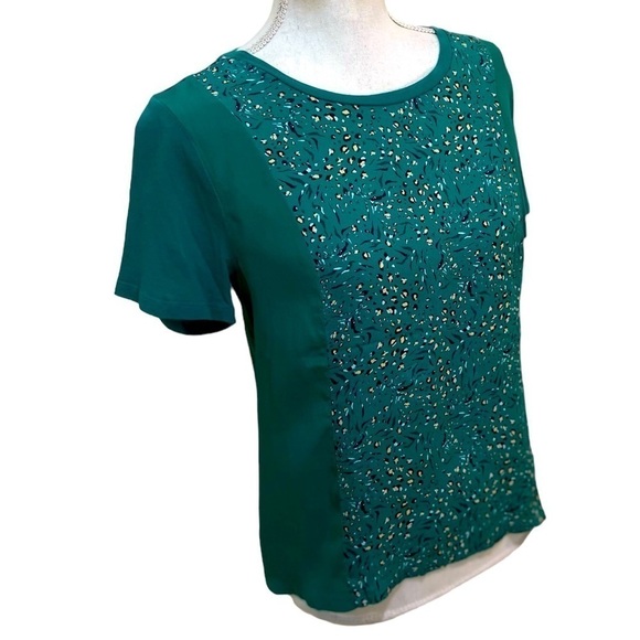 Kachel x Anthropologie green mixed fabric floral scarf top silk modal cotton 8 - Picture 2 of 10